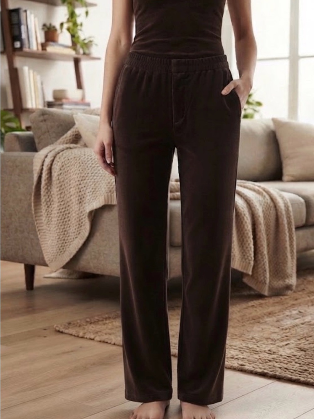 Zara XS NWT Chocolate Brown Velour Trouser Pull On Pants Lounge to Cocktails